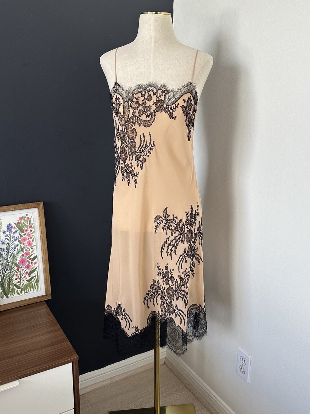 Carine Gilson Lingerie Couture Silk Slip Dress Lace High End RARE
